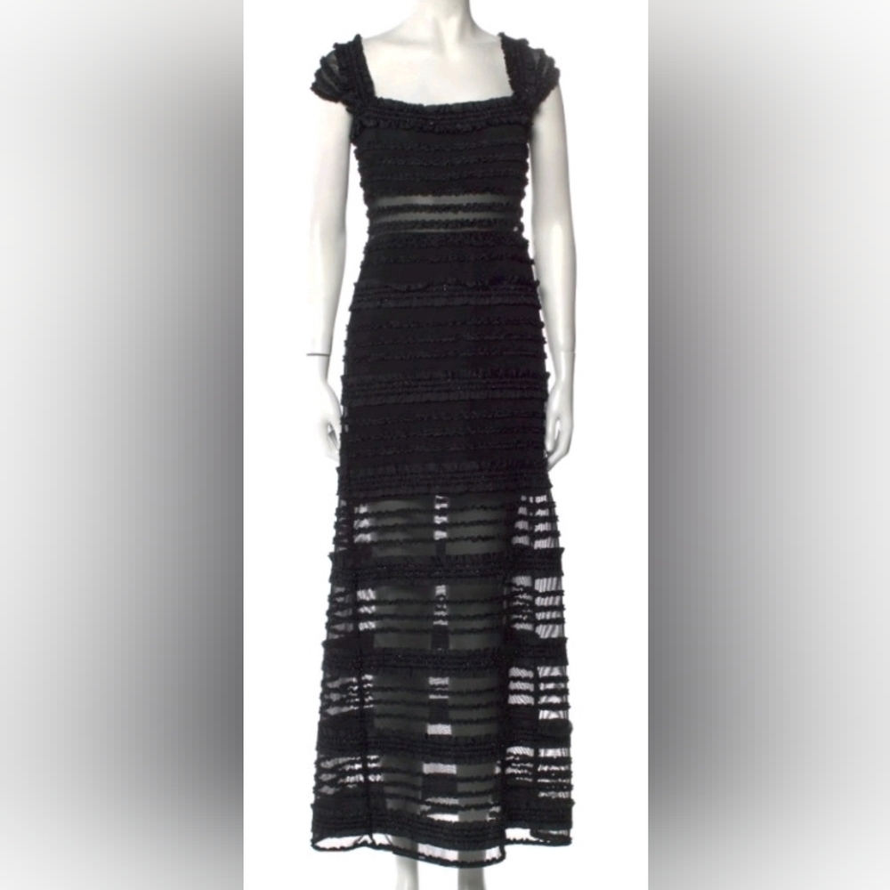 Tadashi Shoji Black Tiered Crochet Maxi Dress